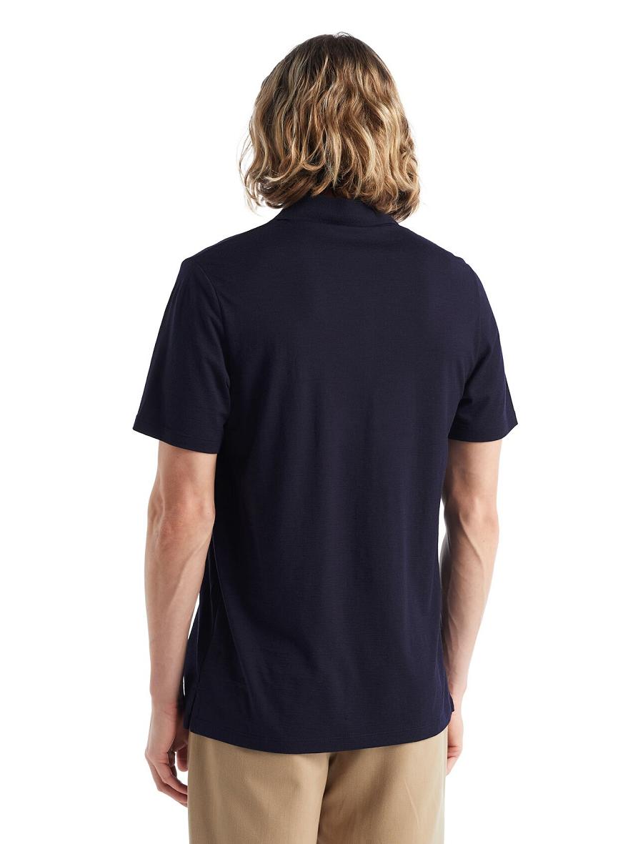 Midnight Navy Icebreaker Merino Tech Lite II Short Sleeve Polo Men's T Shirts | AU 1160MQZA